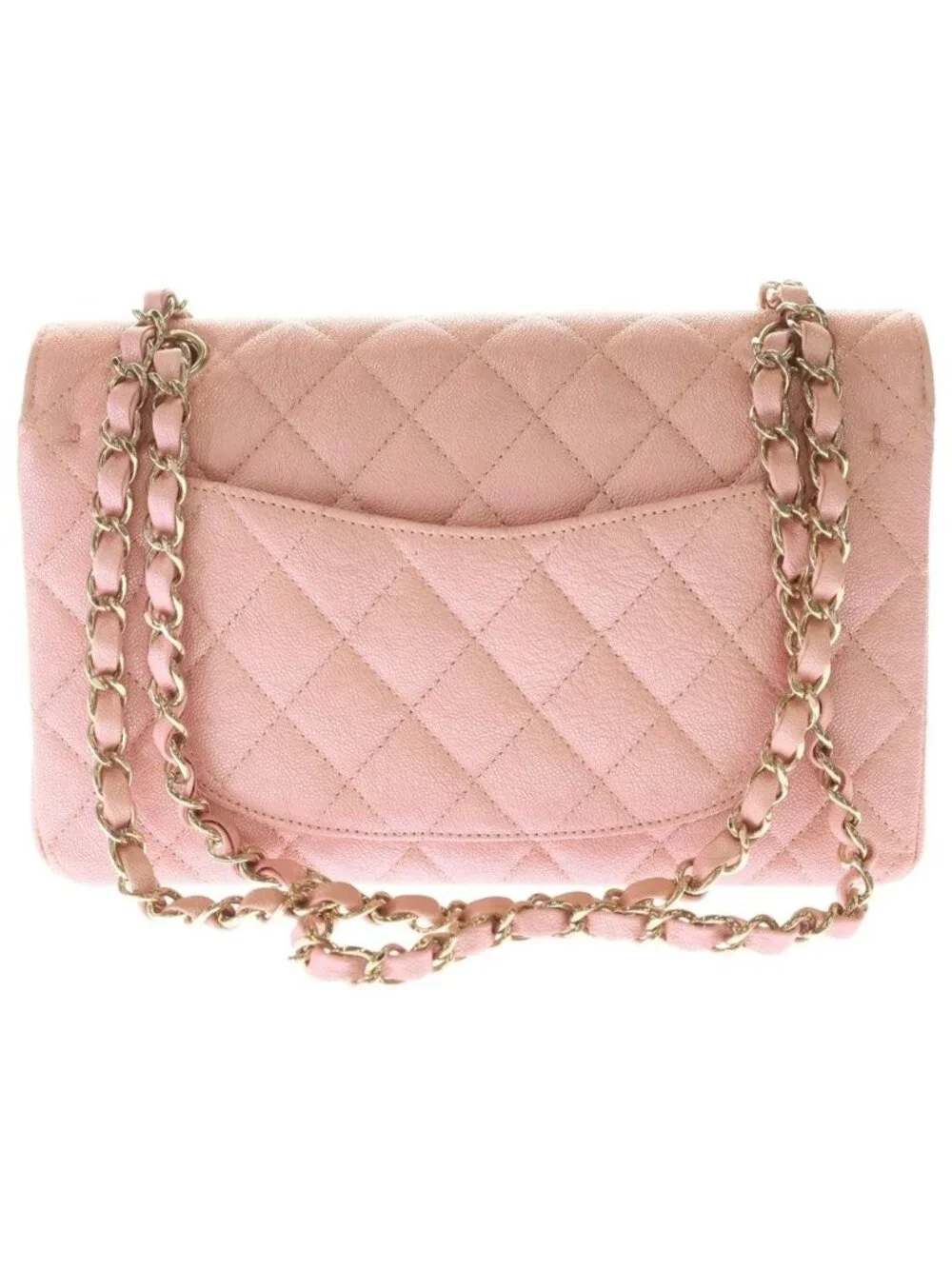 Chanel Quilted 23 Double Flap Chain Shoulder Bag Indescent Pink Caviar Leather